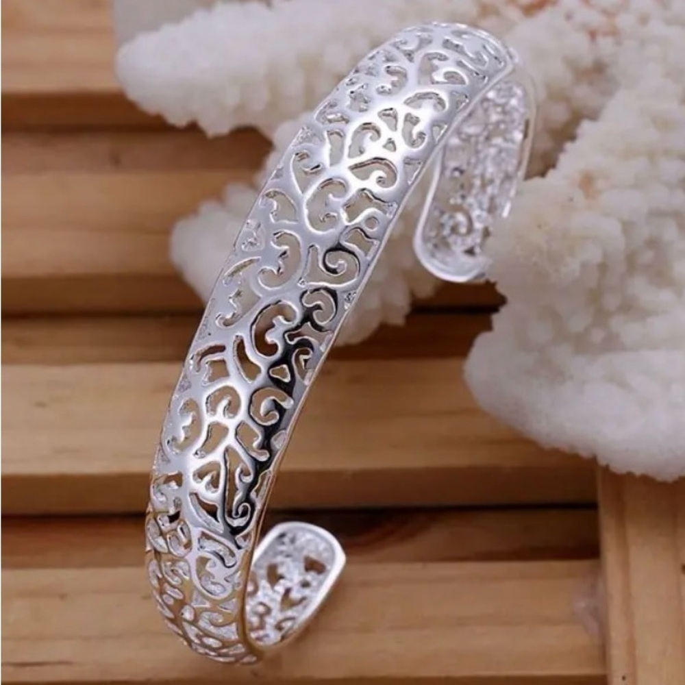 🆕 925 Sterling Silver Scrollwork Bangle Bracelet - Picture 5 of 8
